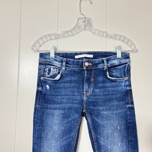 Zara Trafaluc Denimwear Womens Blue Denim Ripped Ankle Zip Jeans Size 4 - Picture 5 of 9